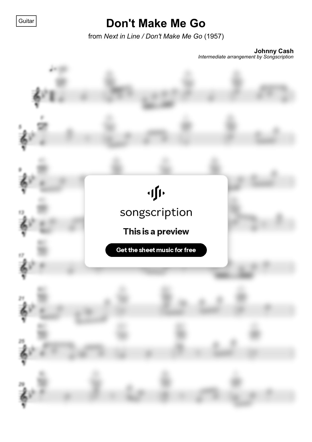 Intermediate Acoustic Guitar Sheet Music for "Don't Make Me Go" by Johnny Cash