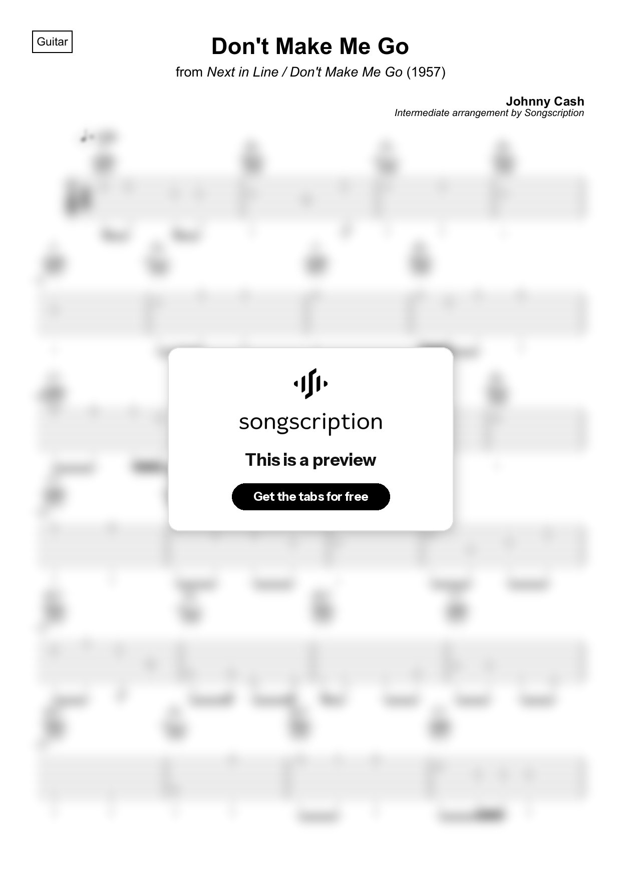Intermediate Acoustic Guitar Tabs for "Don't Make Me Go" by Johnny Cash