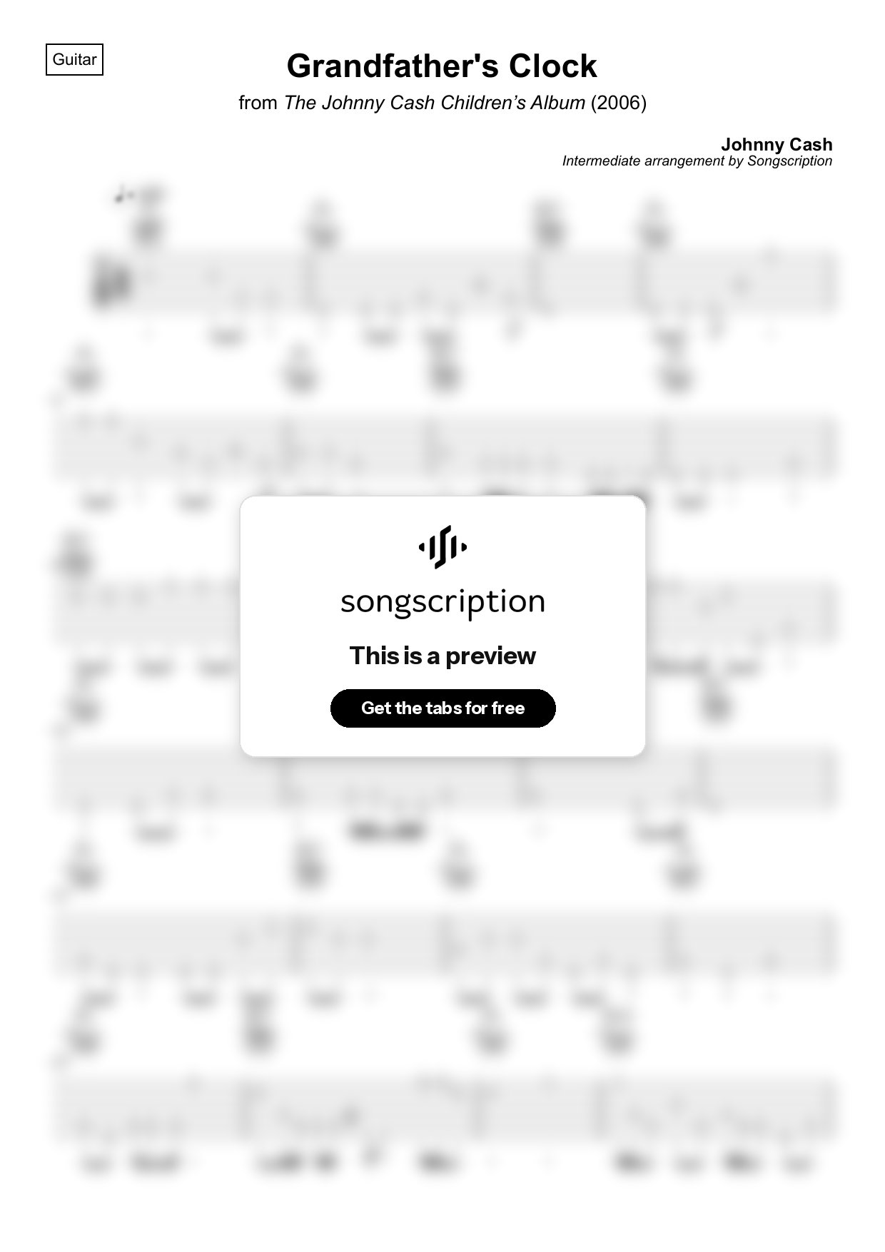 Intermediate Acoustic Guitar Tabs for "Grandfather's Clock" by Johnny Cash