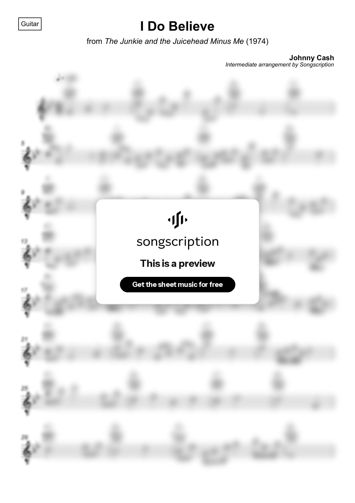 Intermediate Acoustic Guitar Sheet Music for "I Do Believe" by Johnny Cash