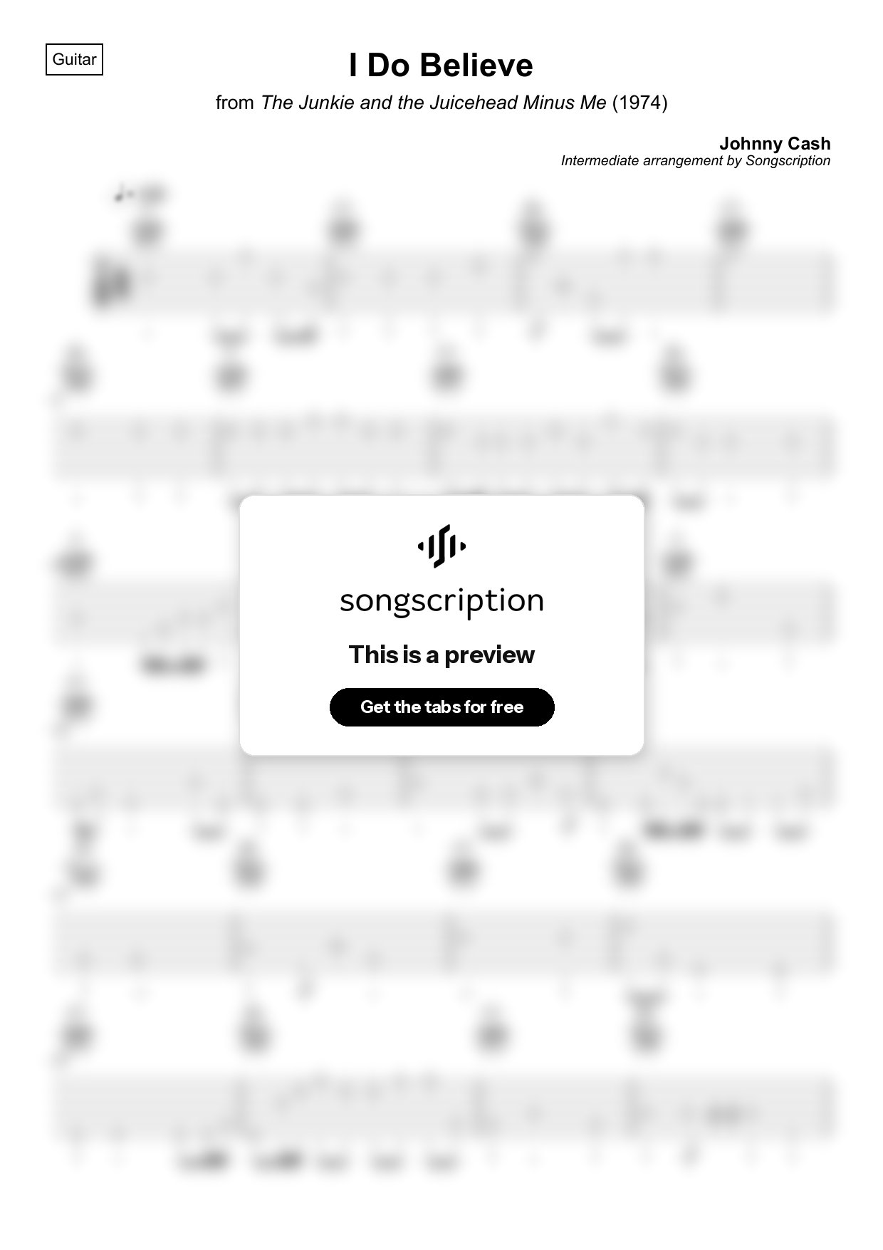 Intermediate Acoustic Guitar Tabs for "I Do Believe" by Johnny Cash