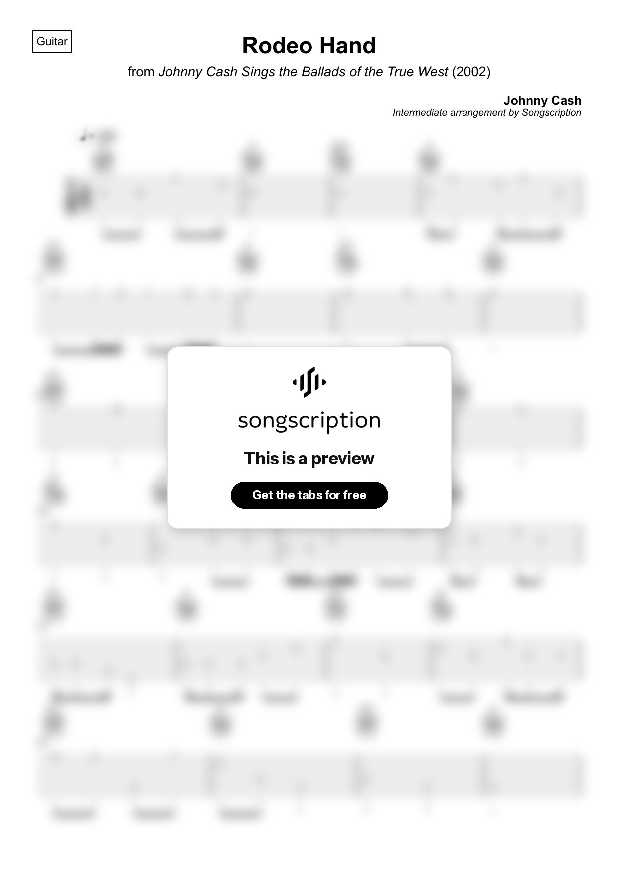 Intermediate Acoustic Guitar Tabs for "Rodeo Hand" by Johnny Cash