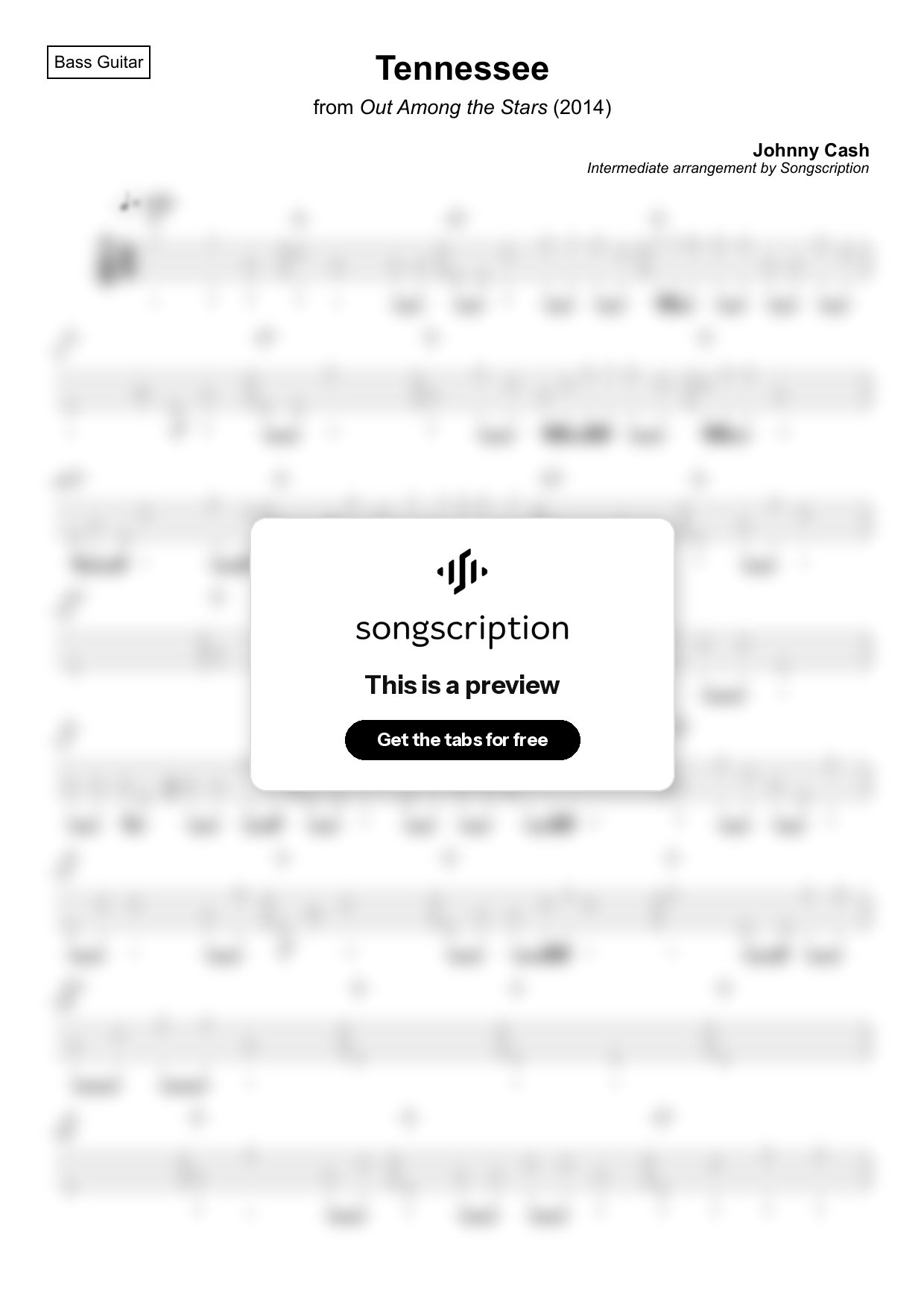Intermediate Bass Guitar Tabs for "Tennessee" by Johnny Cash