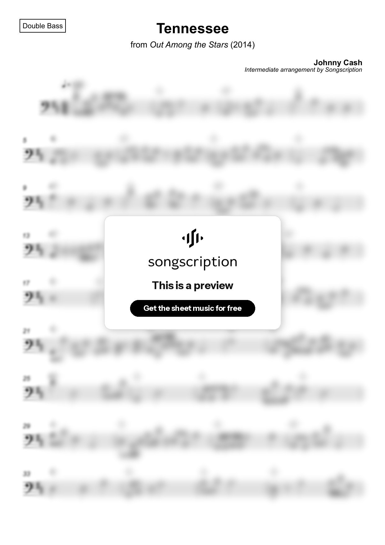 Intermediate Double Bass Sheet Music for "Tennessee" by Johnny Cash