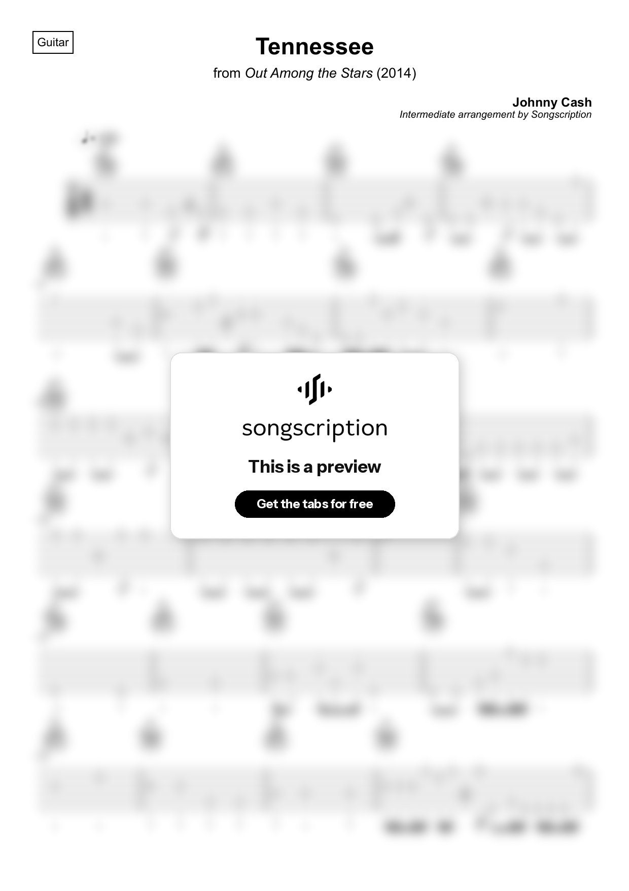 Intermediate Acoustic Guitar Tabs for "Tennessee" by Johnny Cash