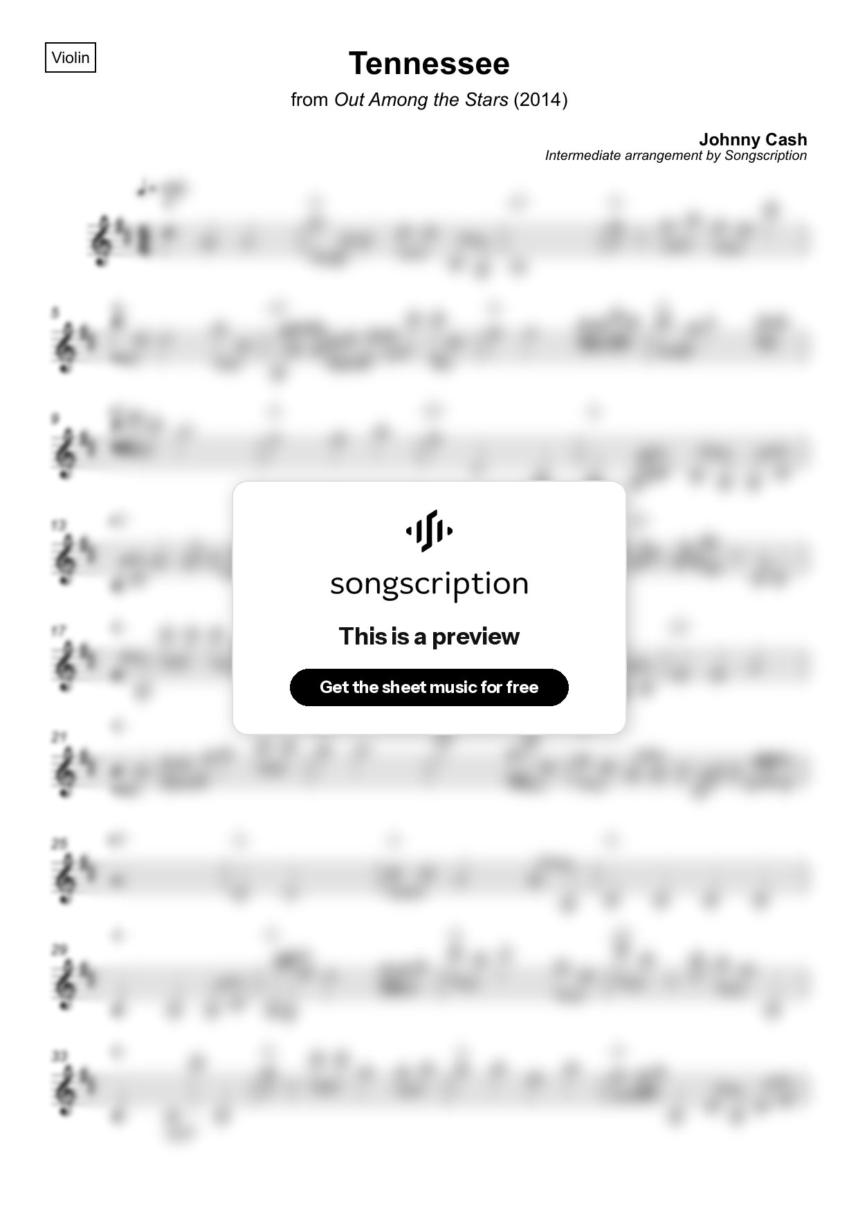 Intermediate Violin Sheet Music for "Tennessee" by Johnny Cash