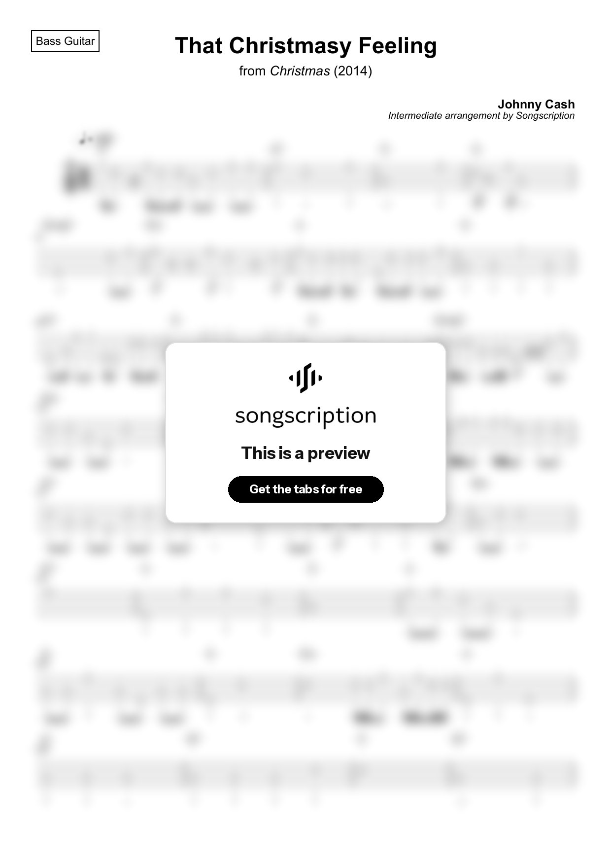 Intermediate Bass Guitar Tabs for "That Christmasy Feeling" by Johnny Cash