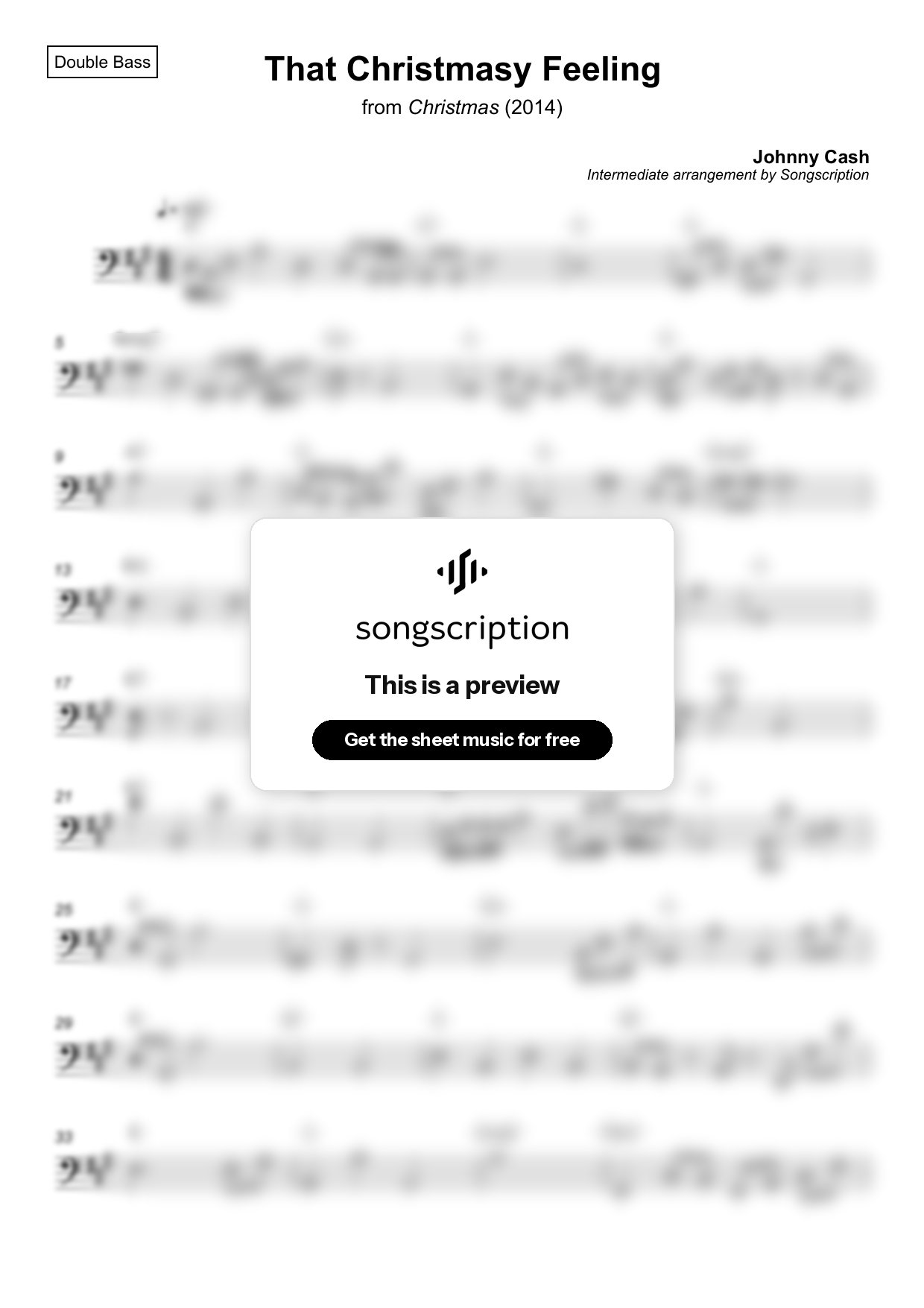 Intermediate Double Bass Sheet Music for "That Christmasy Feeling" by Johnny Cash