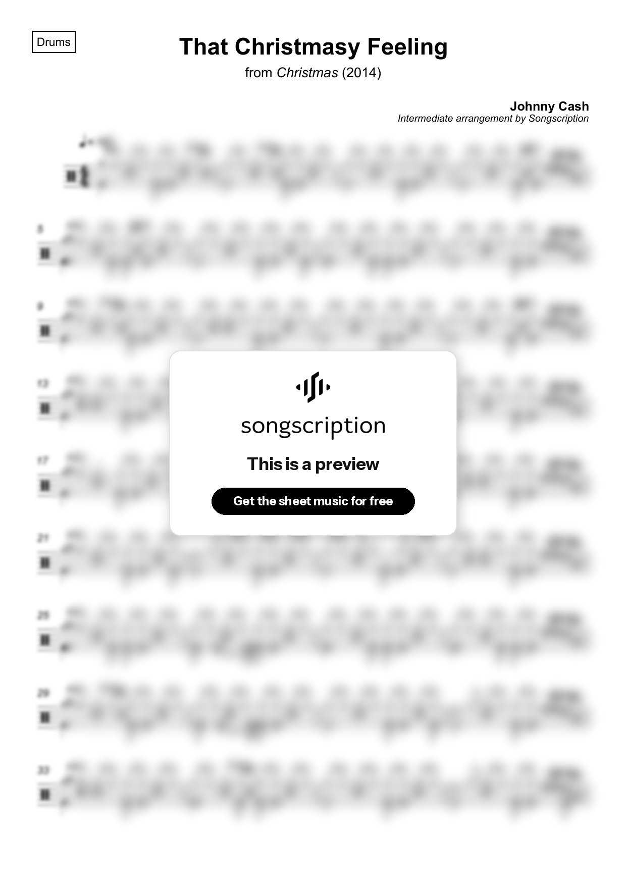 Intermediate Drums Sheet Music for "That Christmasy Feeling" by Johnny Cash