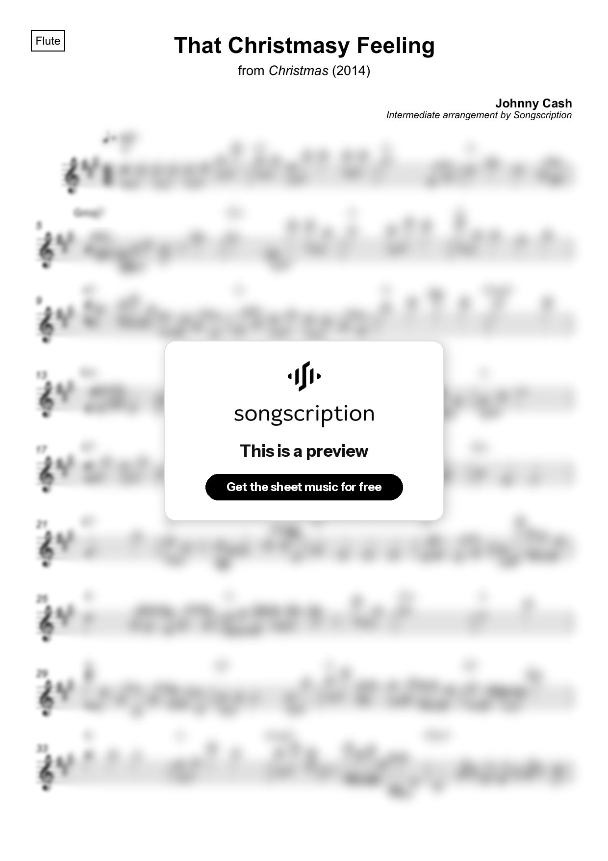 Intermediate Flute Sheet Music for "That Christmasy Feeling" by Johnny Cash