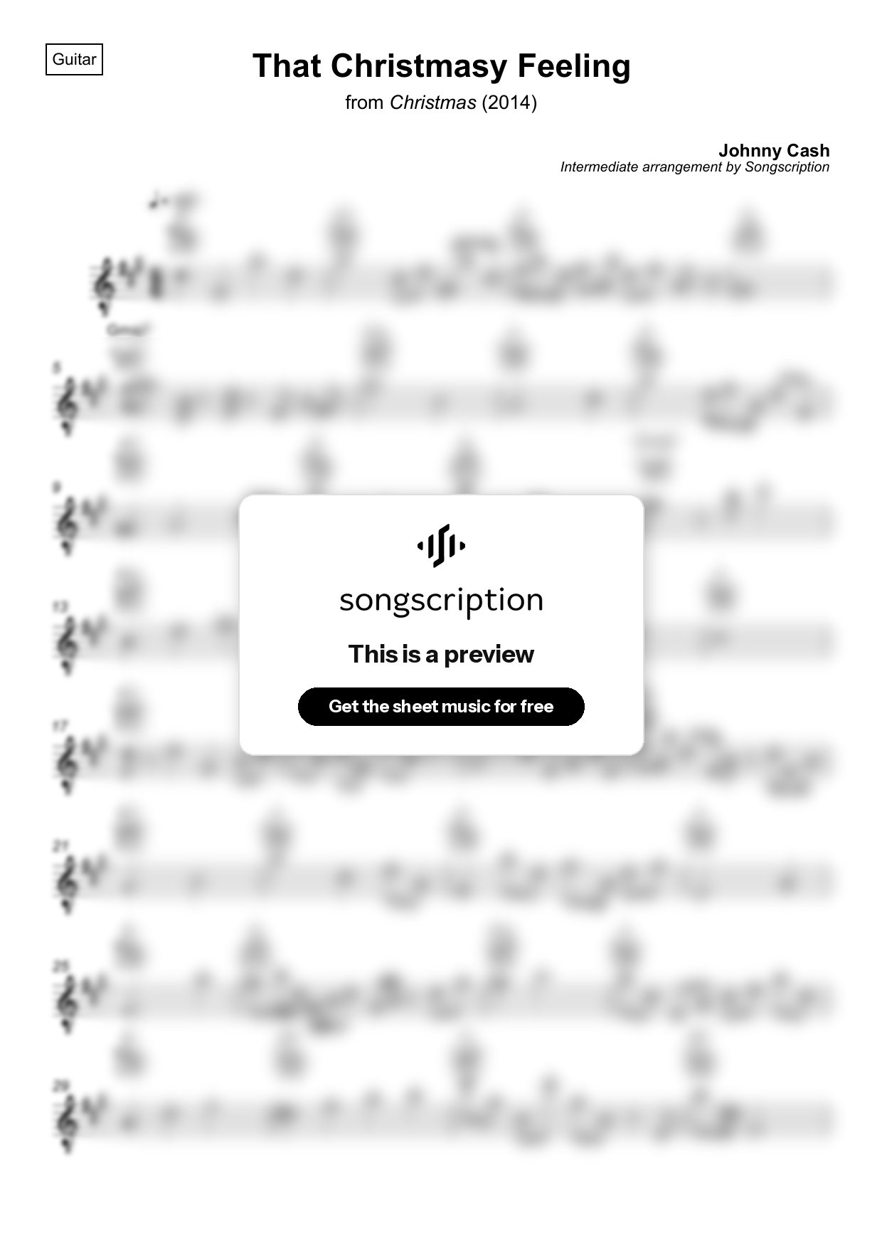 Intermediate Acoustic Guitar Sheet Music for "That Christmasy Feeling" by Johnny Cash