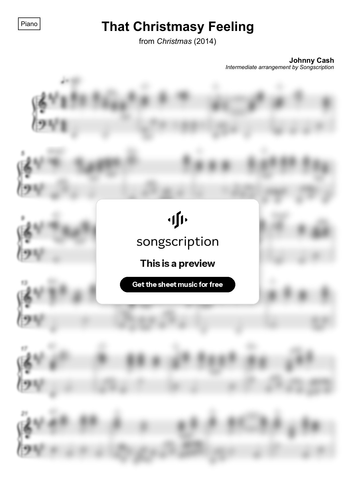 Intermediate Piano Sheet Music for "That Christmasy Feeling" by Johnny Cash