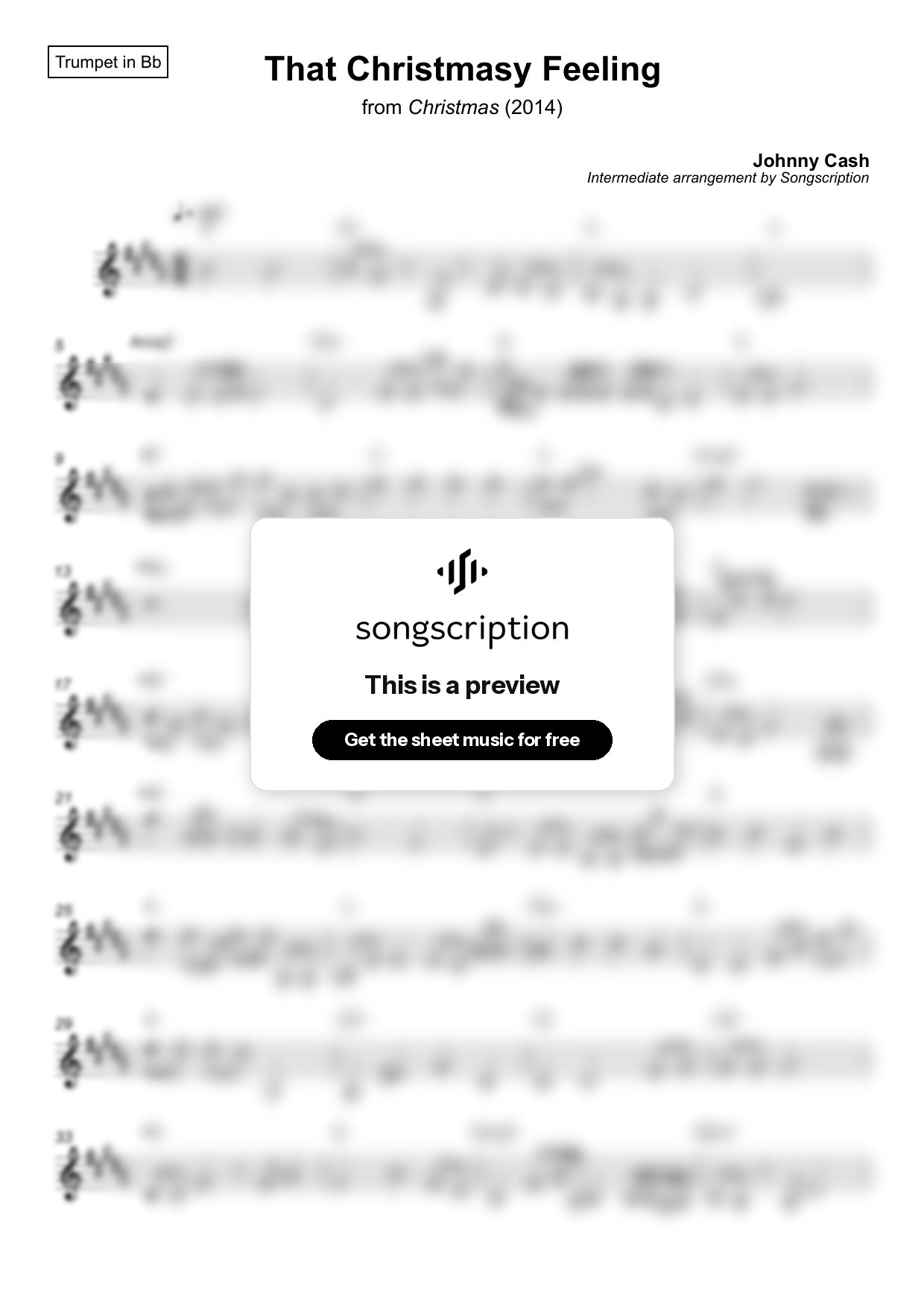 Intermediate Trumpet Sheet Music for "That Christmasy Feeling" by Johnny Cash