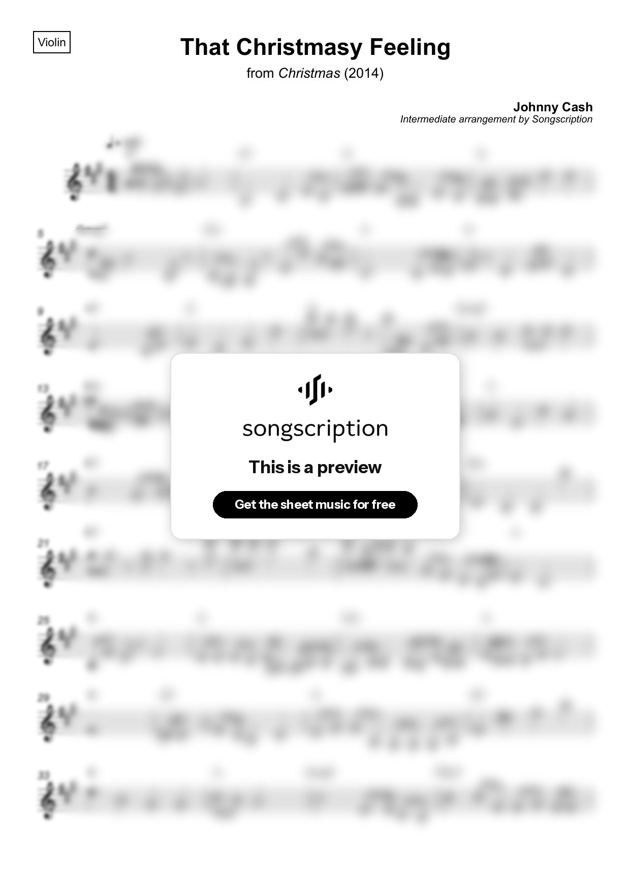 Intermediate Violin Sheet Music for "That Christmasy Feeling" by Johnny Cash