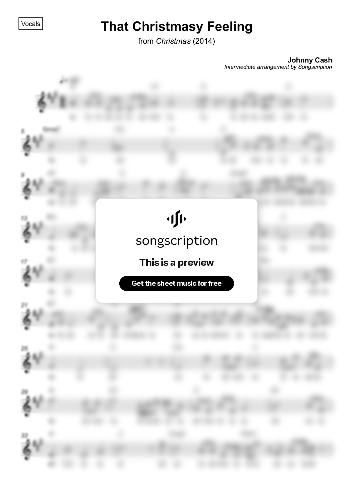Intermediate Vocals Sheet Music for "That Christmasy Feeling" by Johnny Cash