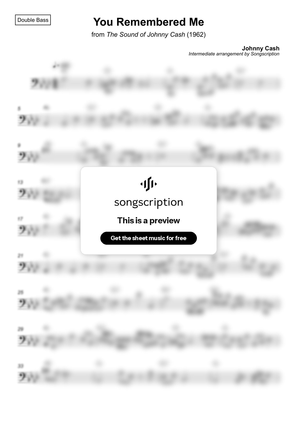 Intermediate Double Bass Sheet Music for "You Remembered Me" by Johnny Cash