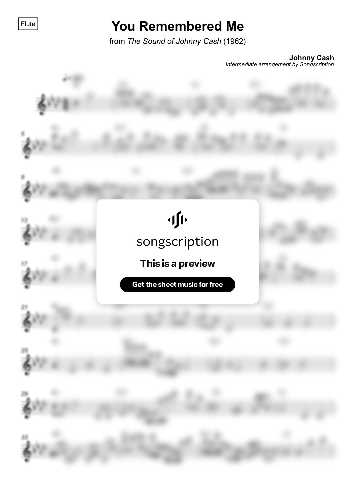 Intermediate Flute Sheet Music for "You Remembered Me" by Johnny Cash