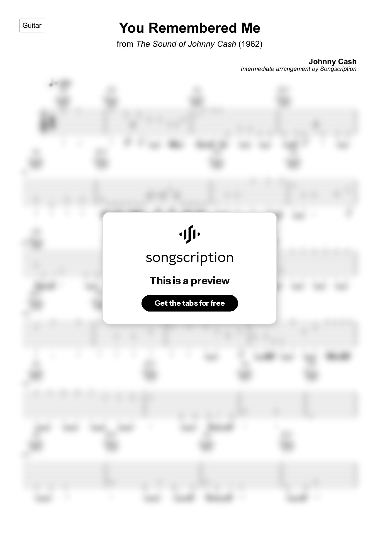 Intermediate Acoustic Guitar Tabs for "You Remembered Me" by Johnny Cash