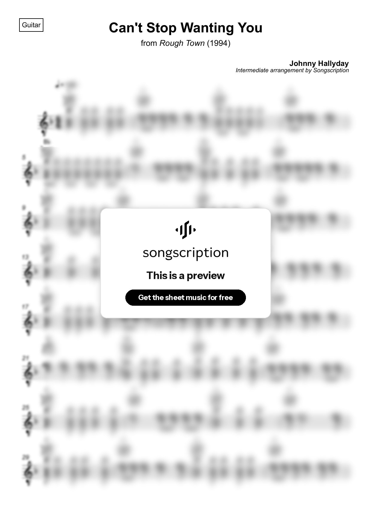 Intermediate Acoustic Guitar Sheet Music for "Can't Stop Wanting You" by Johnny Hallyday