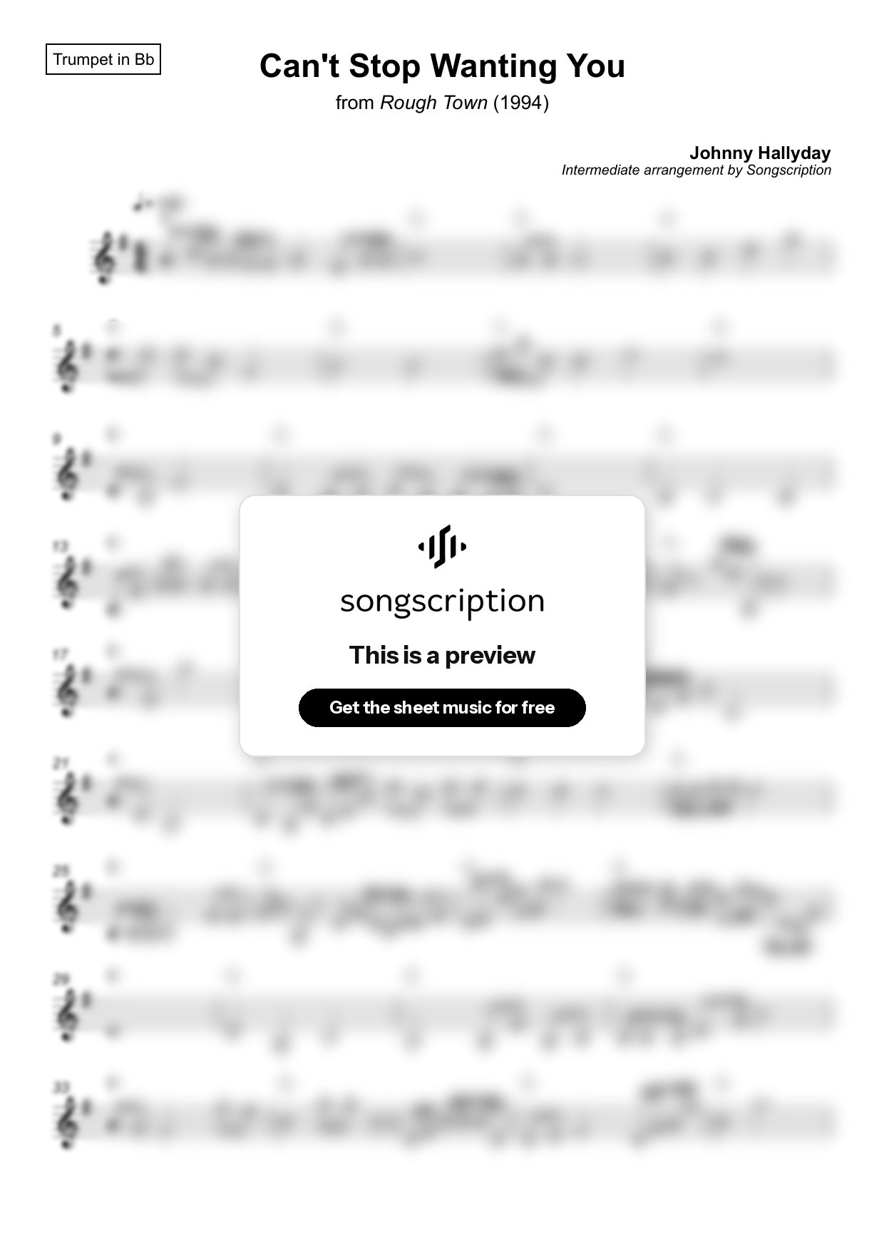 Intermediate Trumpet Sheet Music for "Can't Stop Wanting You" by Johnny Hallyday