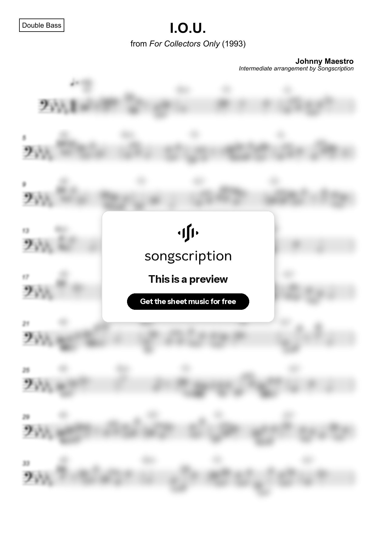 Intermediate Double Bass Sheet Music for "I.O.U." by Johnny Maestro