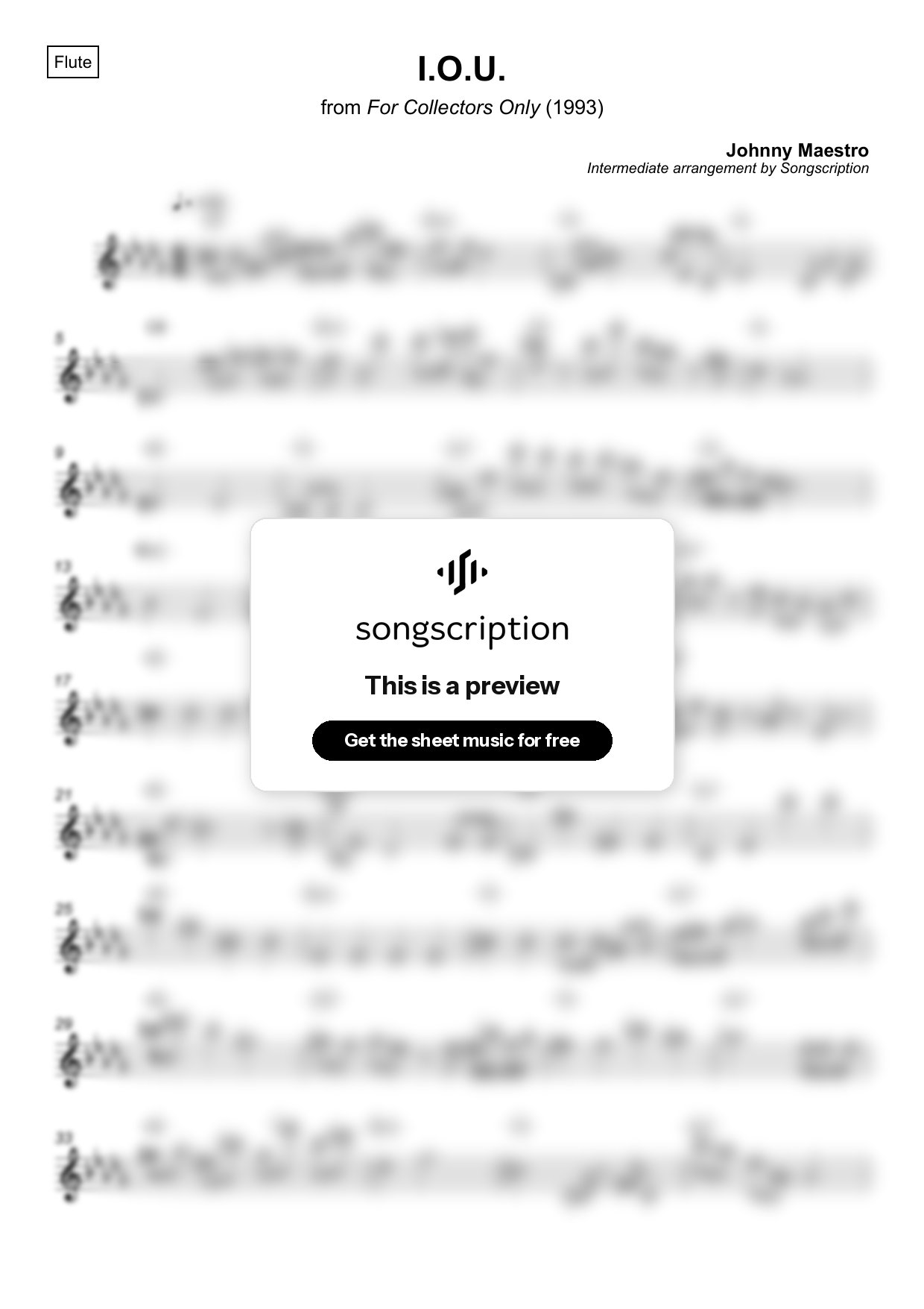 Intermediate Flute Sheet Music for "I.O.U." by Johnny Maestro