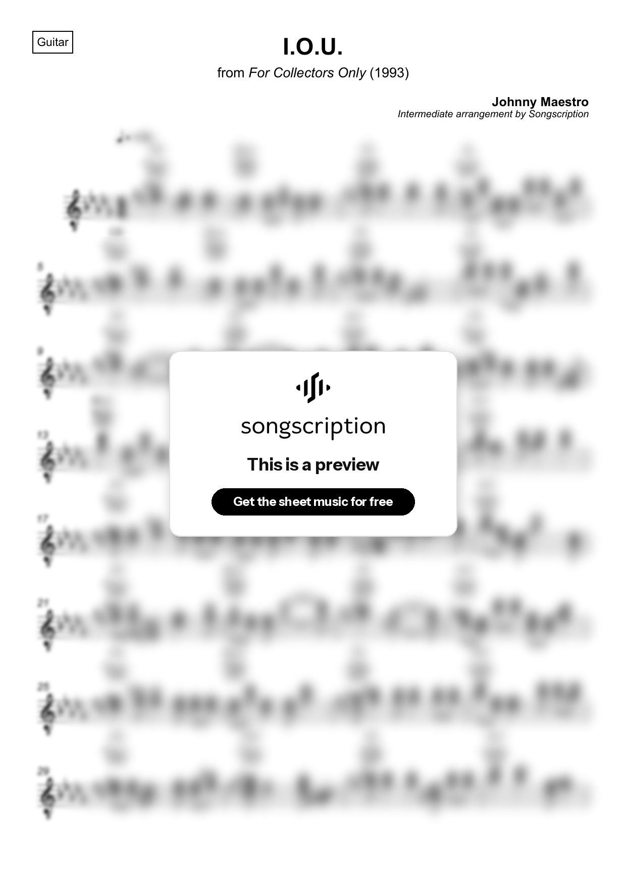 Intermediate Acoustic Guitar Sheet Music for "I.O.U." by Johnny Maestro