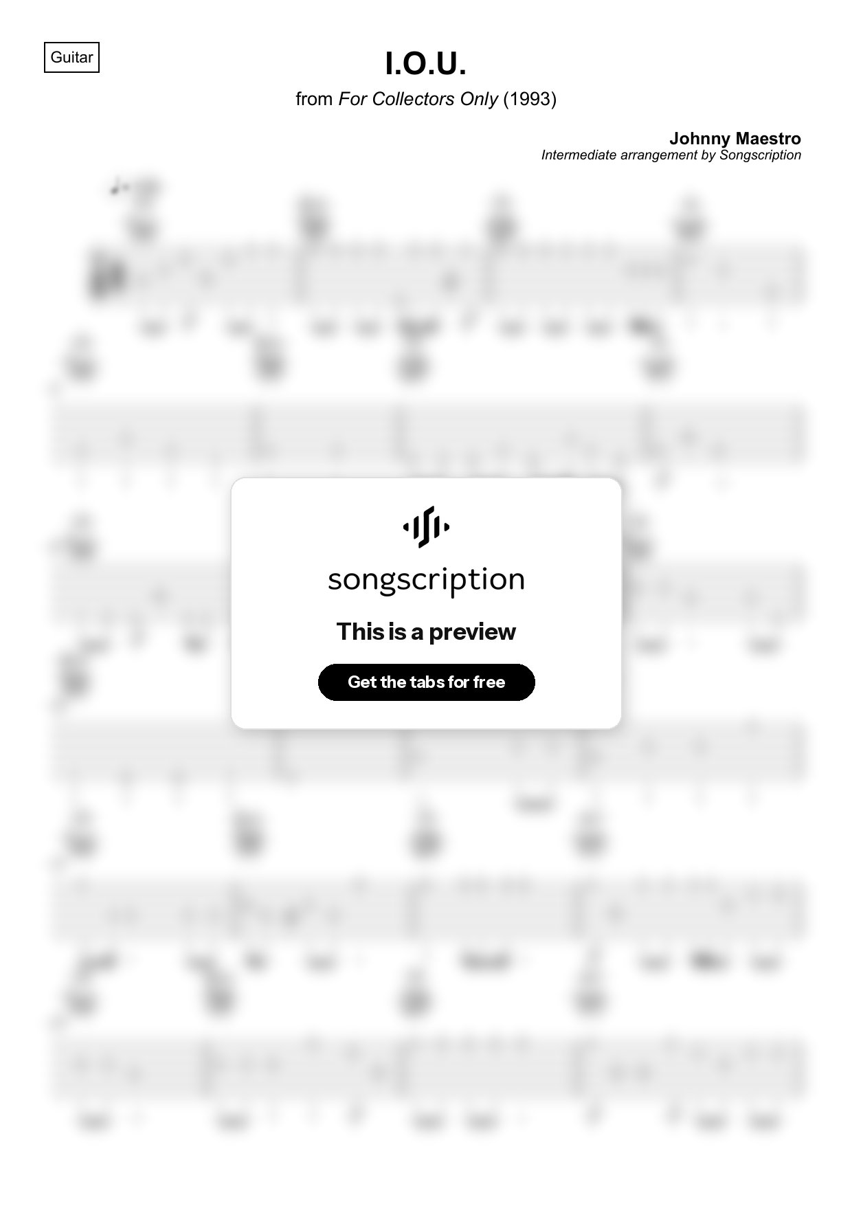 Intermediate Acoustic Guitar Tabs for "I.O.U." by Johnny Maestro