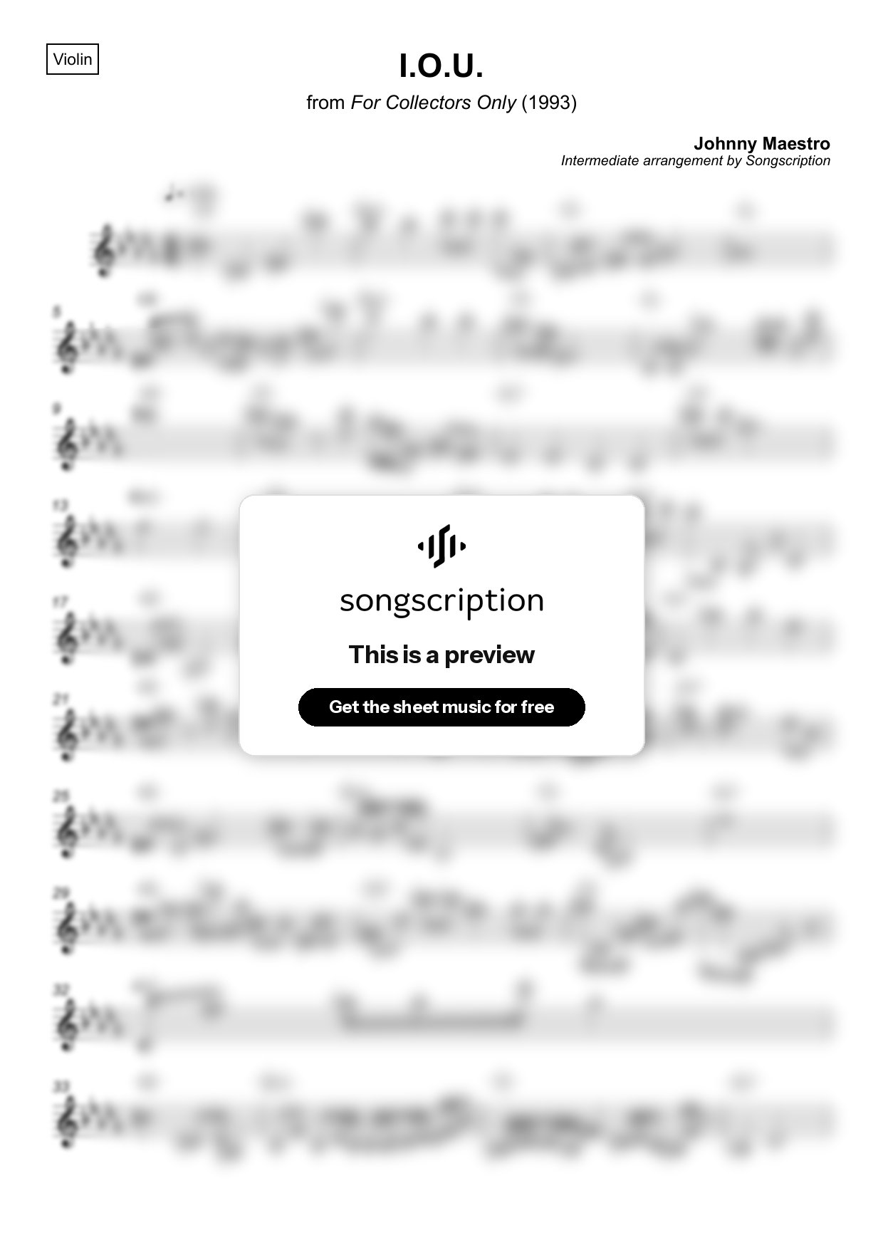 Intermediate Violin Sheet Music for "I.O.U." by Johnny Maestro