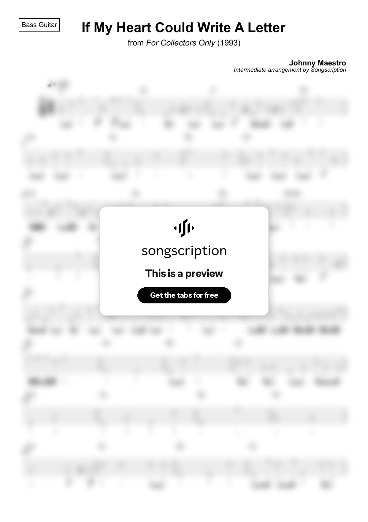 Intermediate Bass Guitar Tabs for "If My Heart Could Write A Letter" by Johnny Maestro