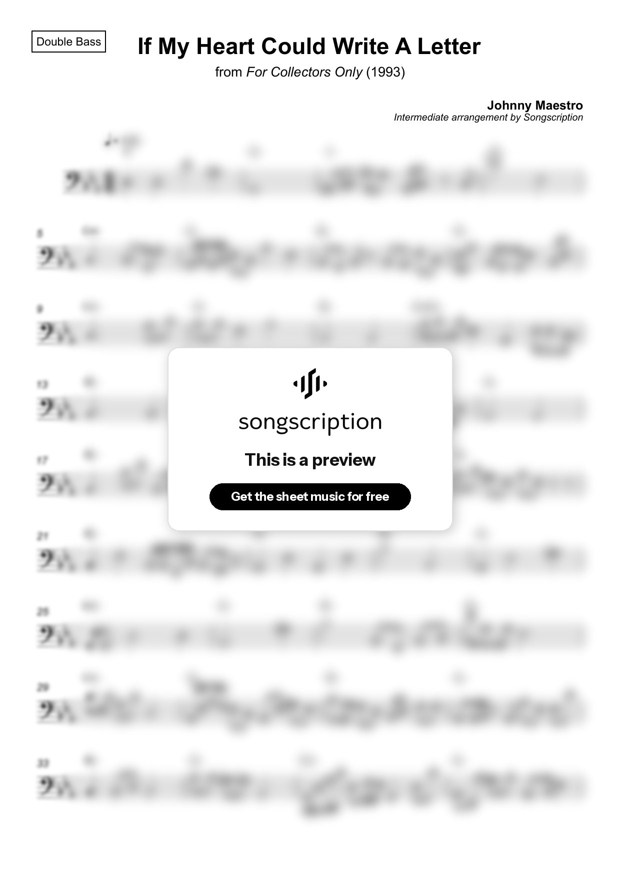 Intermediate Double Bass Sheet Music for "If My Heart Could Write A Letter" by Johnny Maestro