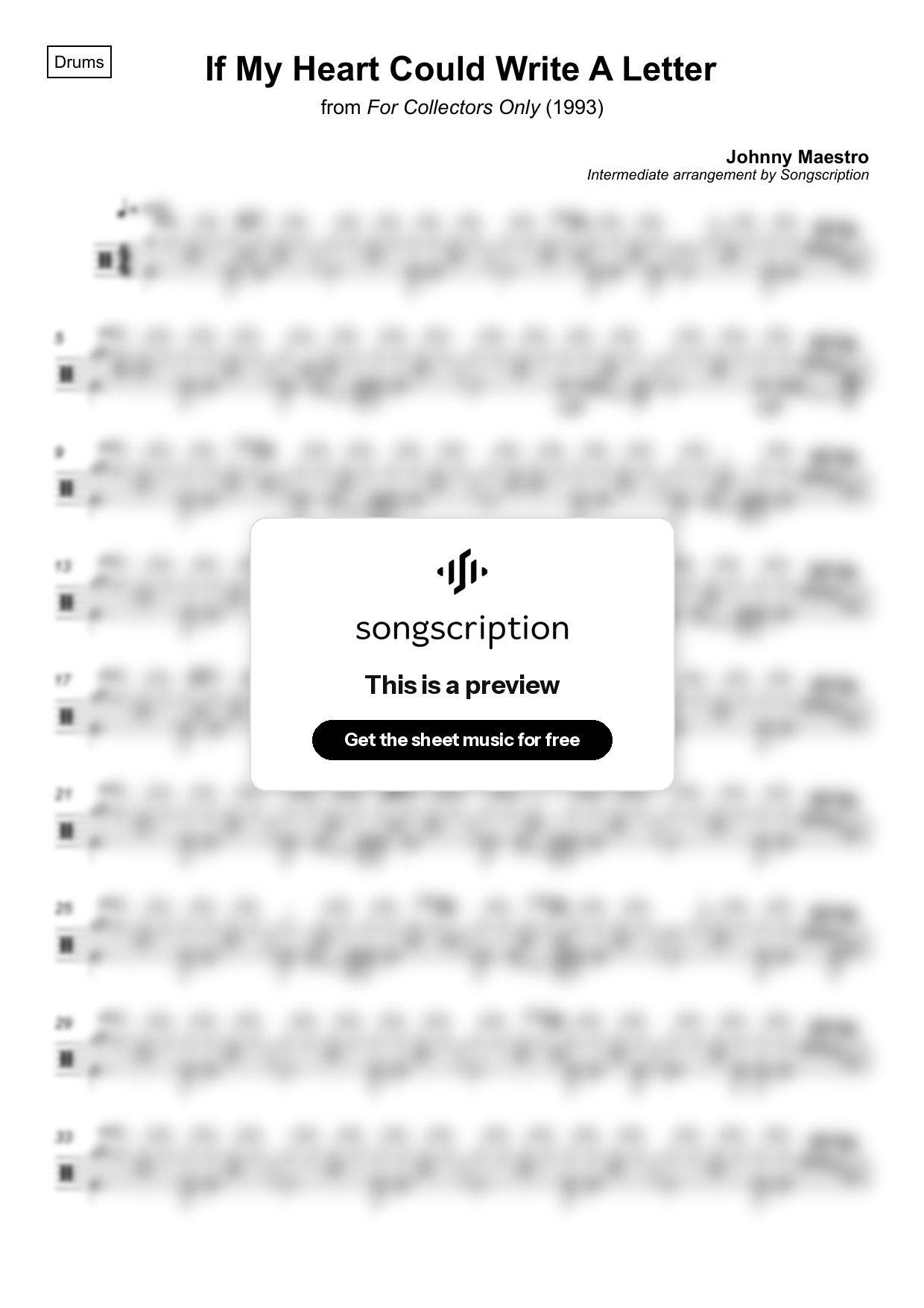 Intermediate Drums Sheet Music for "If My Heart Could Write A Letter" by Johnny Maestro