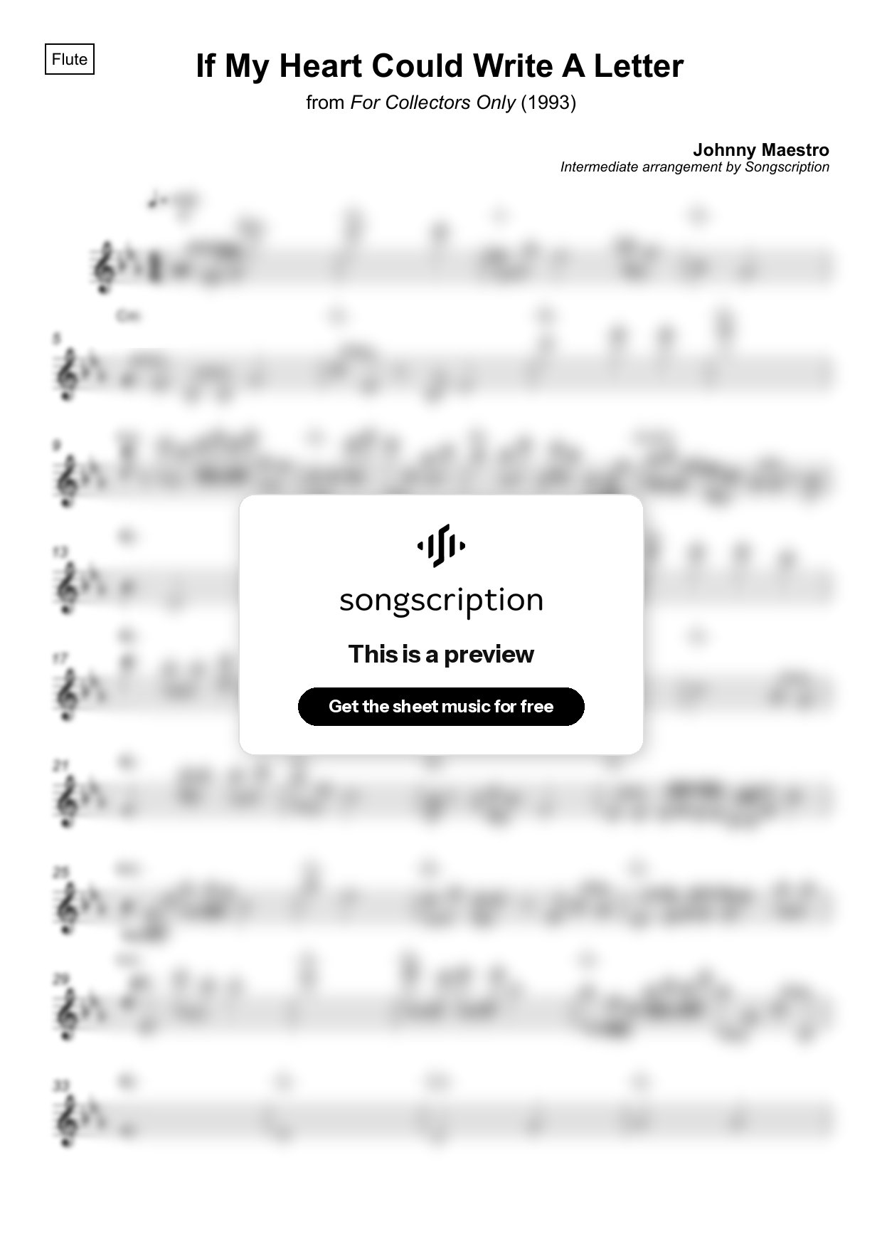 Intermediate Flute Sheet Music for "If My Heart Could Write A Letter" by Johnny Maestro