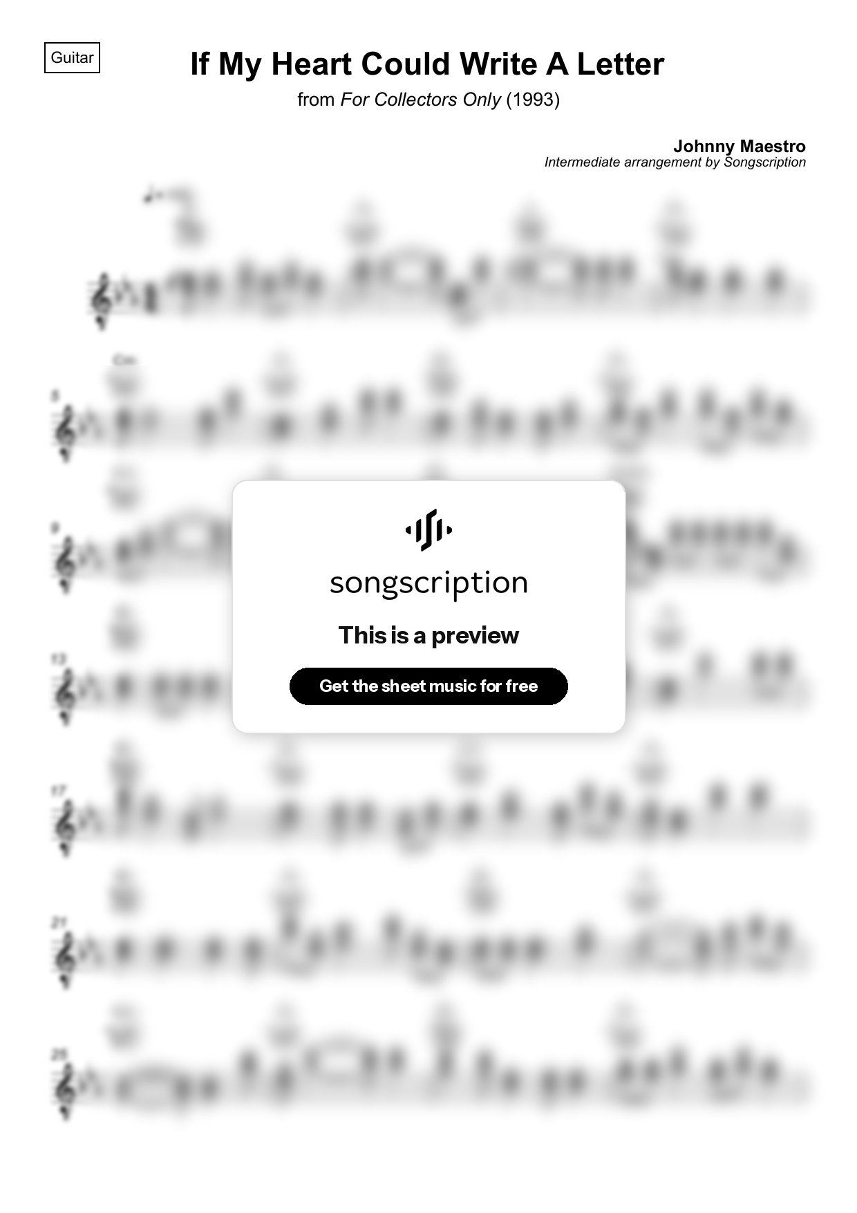 Intermediate Acoustic Guitar Sheet Music for "If My Heart Could Write A Letter" by Johnny Maestro