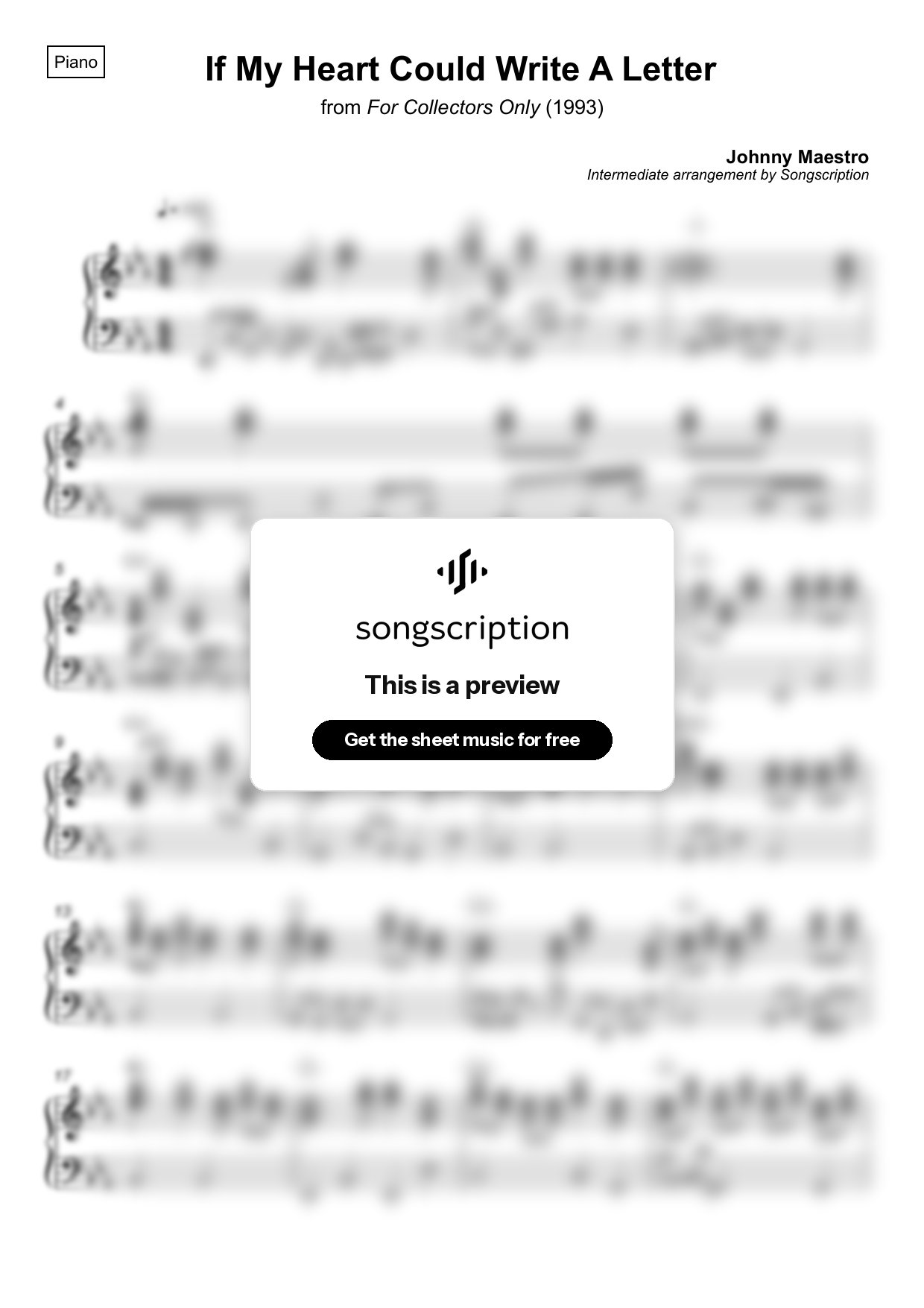Intermediate Piano Sheet Music for "If My Heart Could Write A Letter" by Johnny Maestro