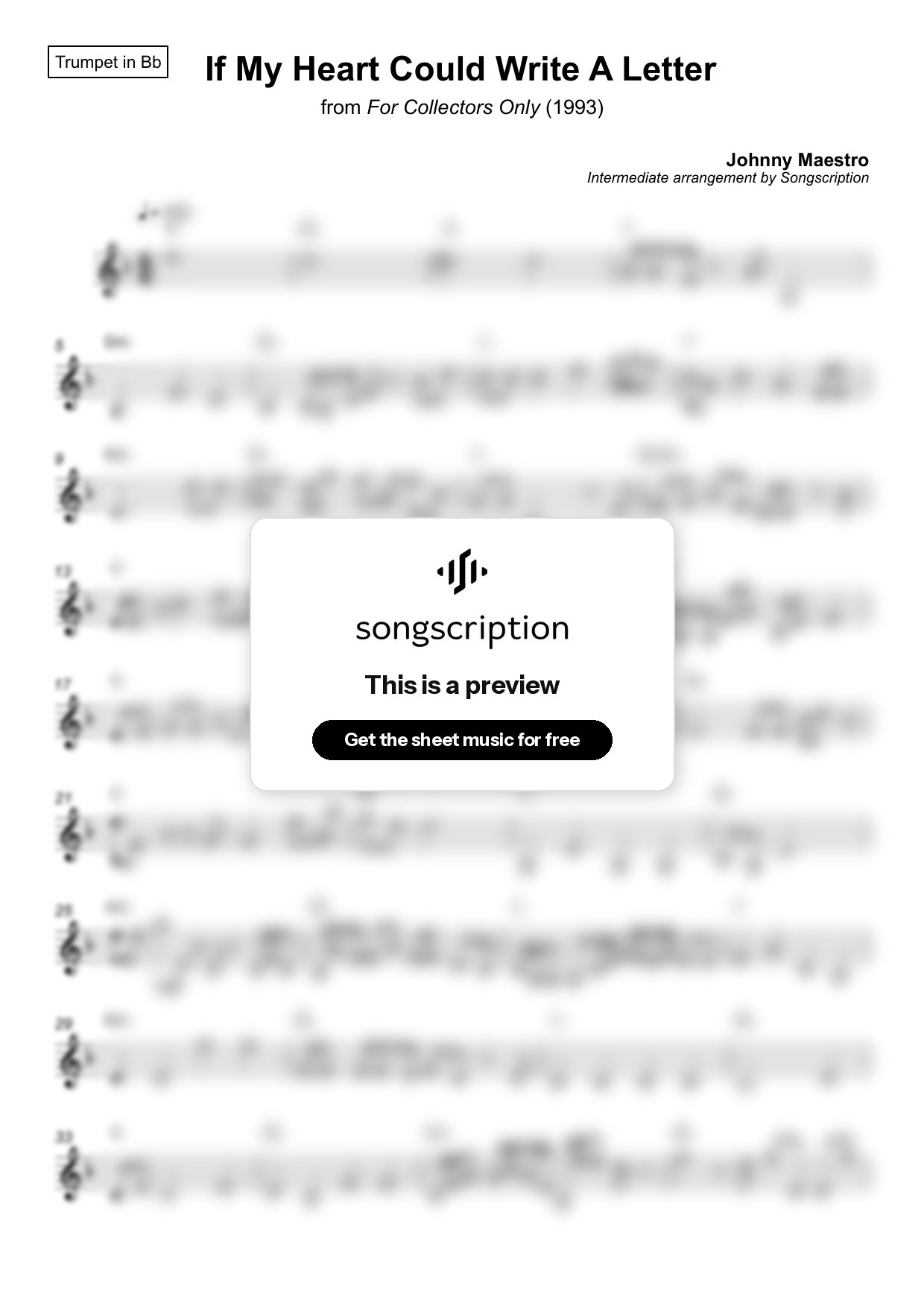Intermediate Trumpet Sheet Music for "If My Heart Could Write A Letter" by Johnny Maestro