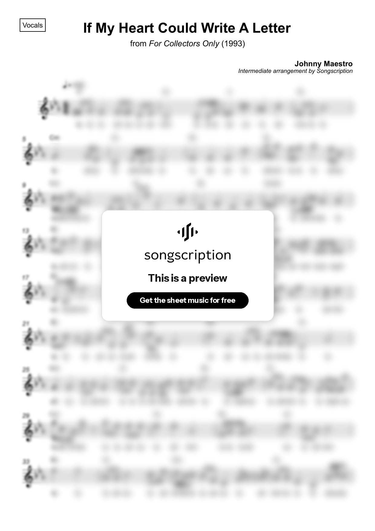Intermediate Vocals Sheet Music for "If My Heart Could Write A Letter" by Johnny Maestro