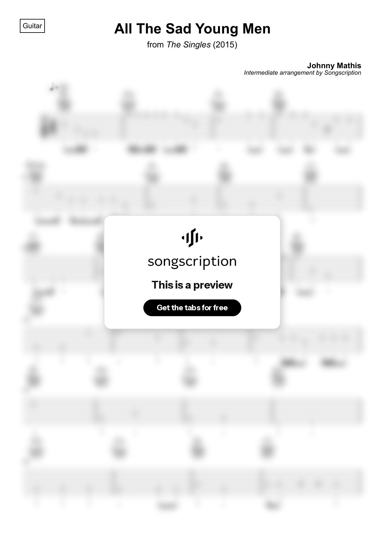 Intermediate Acoustic Guitar Tabs for "All The Sad Young Men" by Johnny Mathis