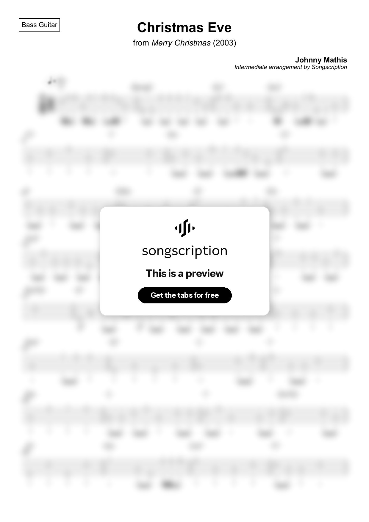 Intermediate Bass Guitar Tabs for "Christmas Eve" by Johnny Mathis