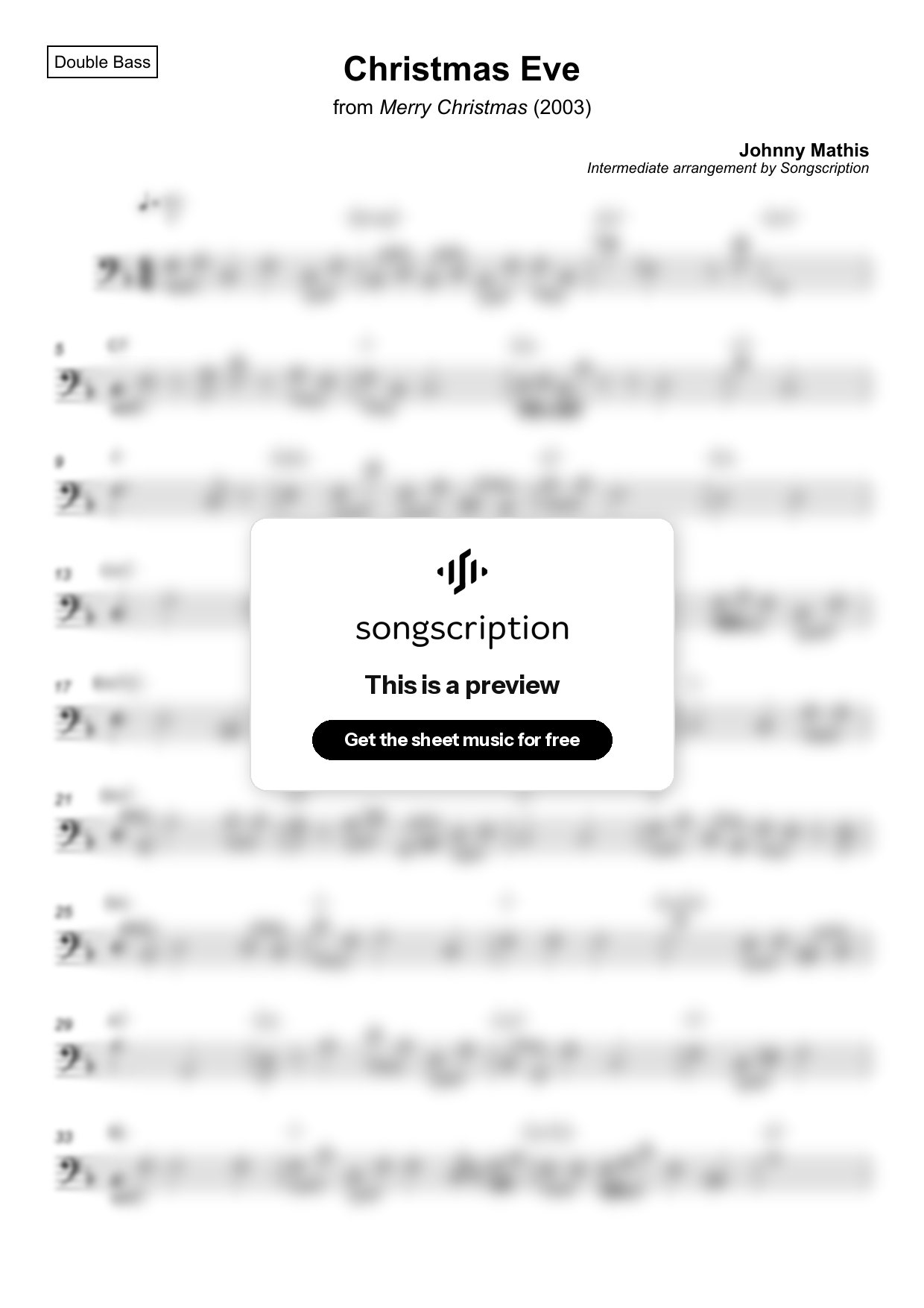 Intermediate Double Bass Sheet Music for "Christmas Eve" by Johnny Mathis