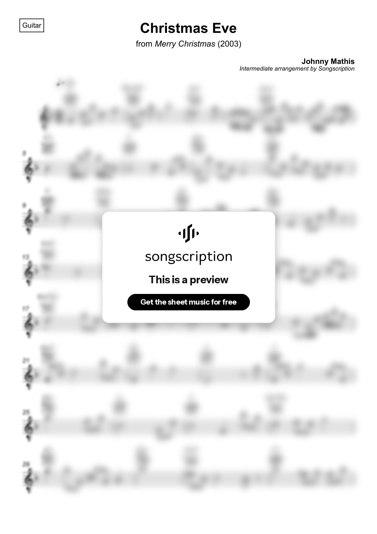 Intermediate Acoustic Guitar Sheet Music for "Christmas Eve" by Johnny Mathis