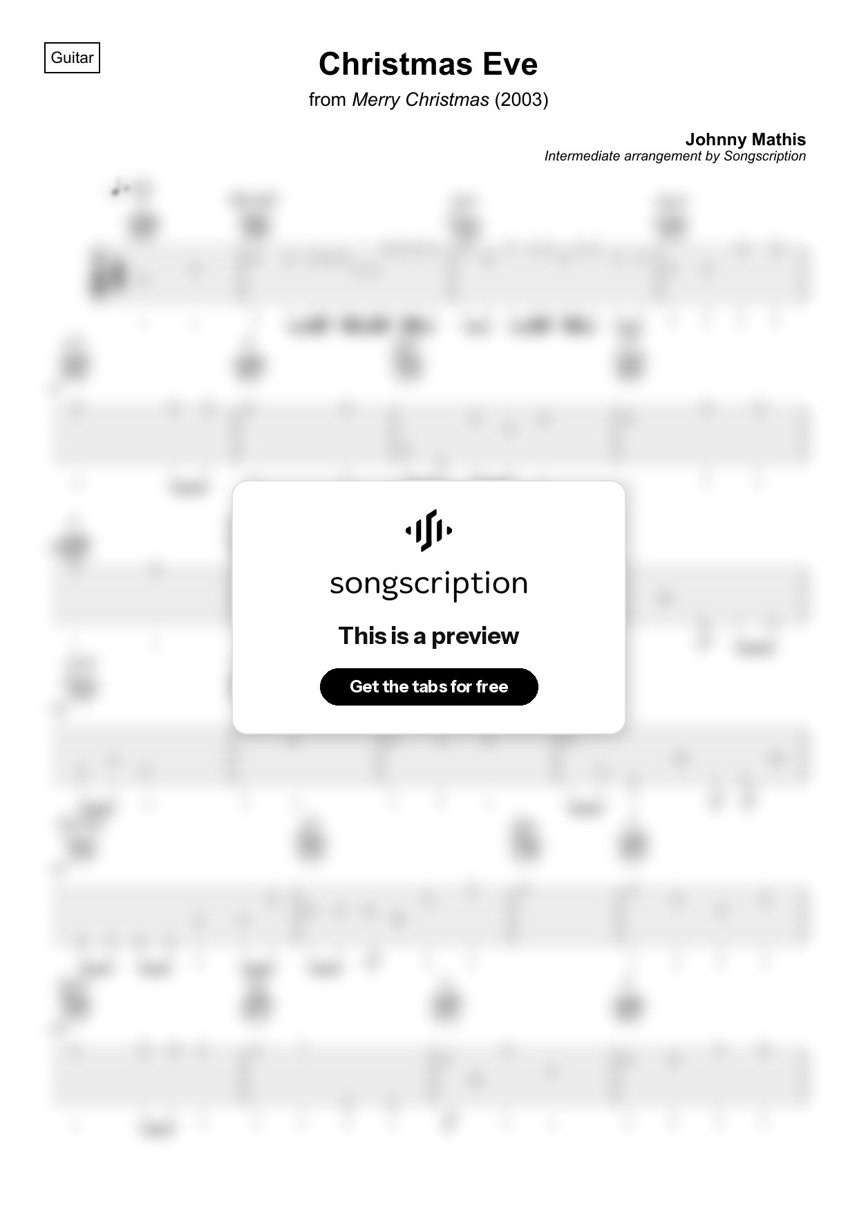 Intermediate Acoustic Guitar Tabs for "Christmas Eve" by Johnny Mathis