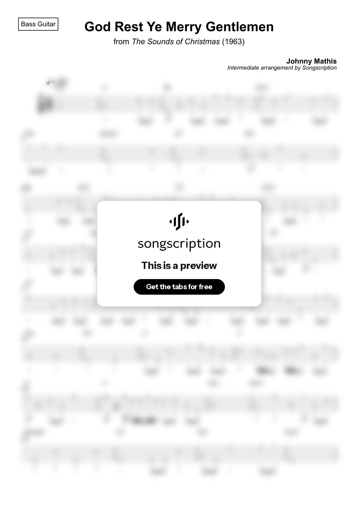 Intermediate Bass Guitar Tabs for "God Rest Ye Merry Gentlemen" by Johnny Mathis