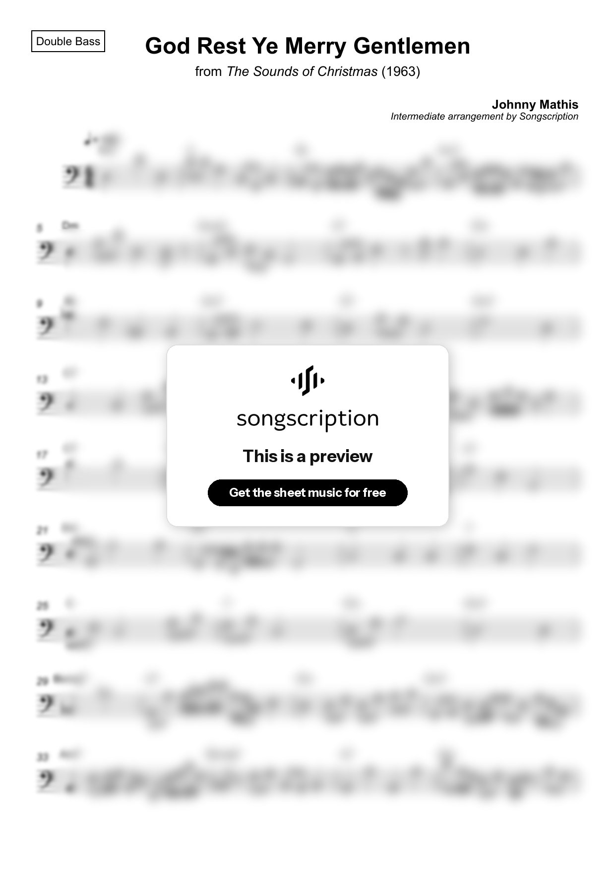 Intermediate Double Bass Sheet Music for "God Rest Ye Merry Gentlemen" by Johnny Mathis