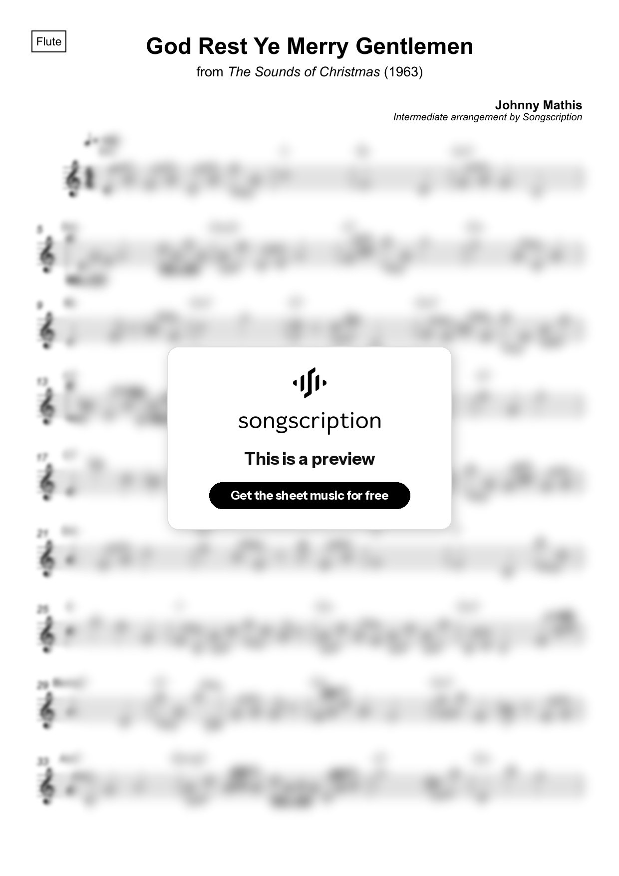 Intermediate Flute Sheet Music for "God Rest Ye Merry Gentlemen" by Johnny Mathis