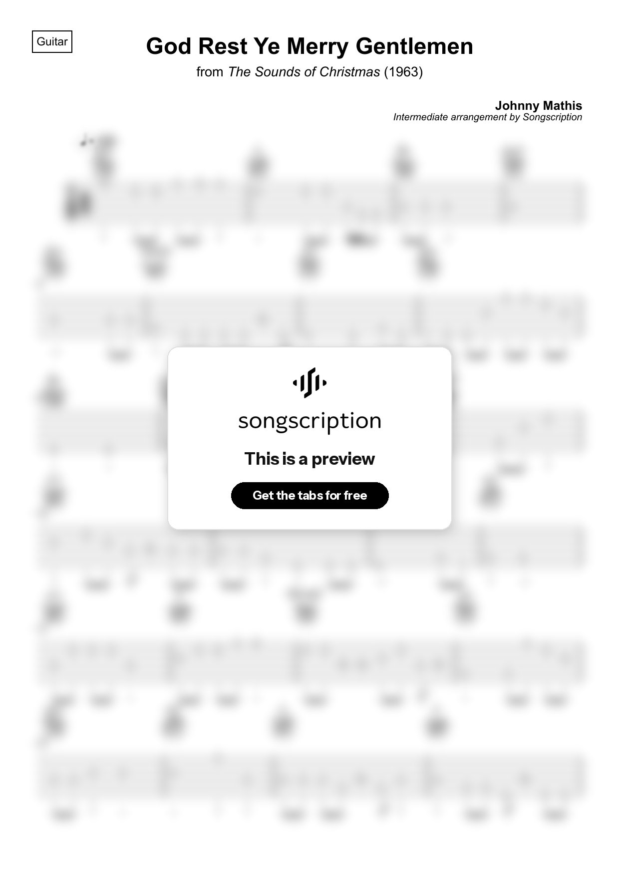 Intermediate Acoustic Guitar Tabs for "God Rest Ye Merry Gentlemen" by Johnny Mathis