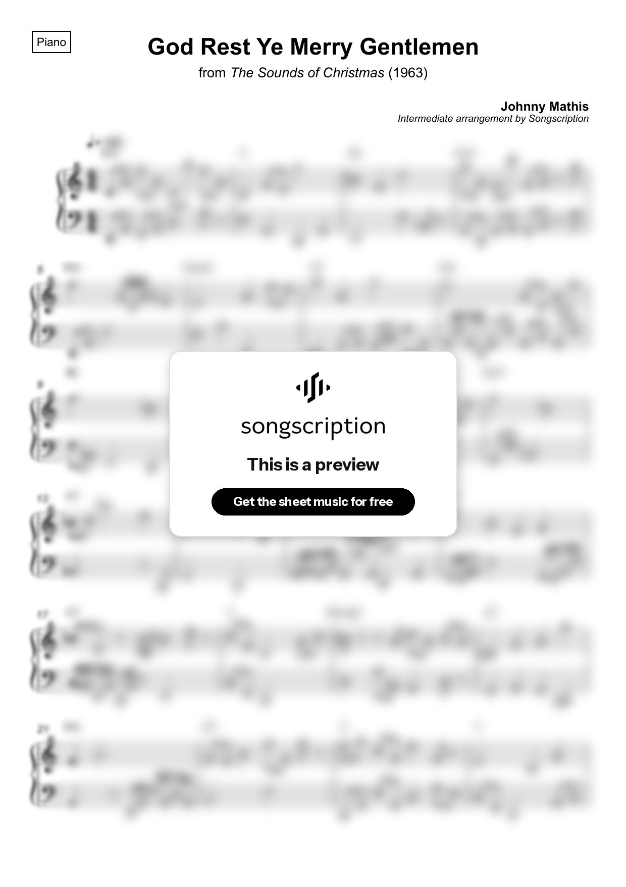 Intermediate Piano Sheet Music for "God Rest Ye Merry Gentlemen" by Johnny Mathis
