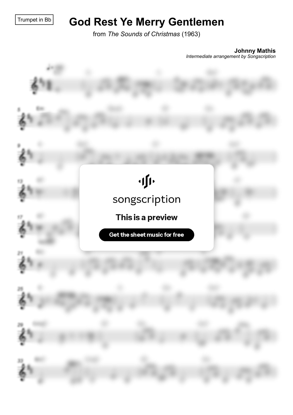 Intermediate Trumpet Sheet Music for "God Rest Ye Merry Gentlemen" by Johnny Mathis