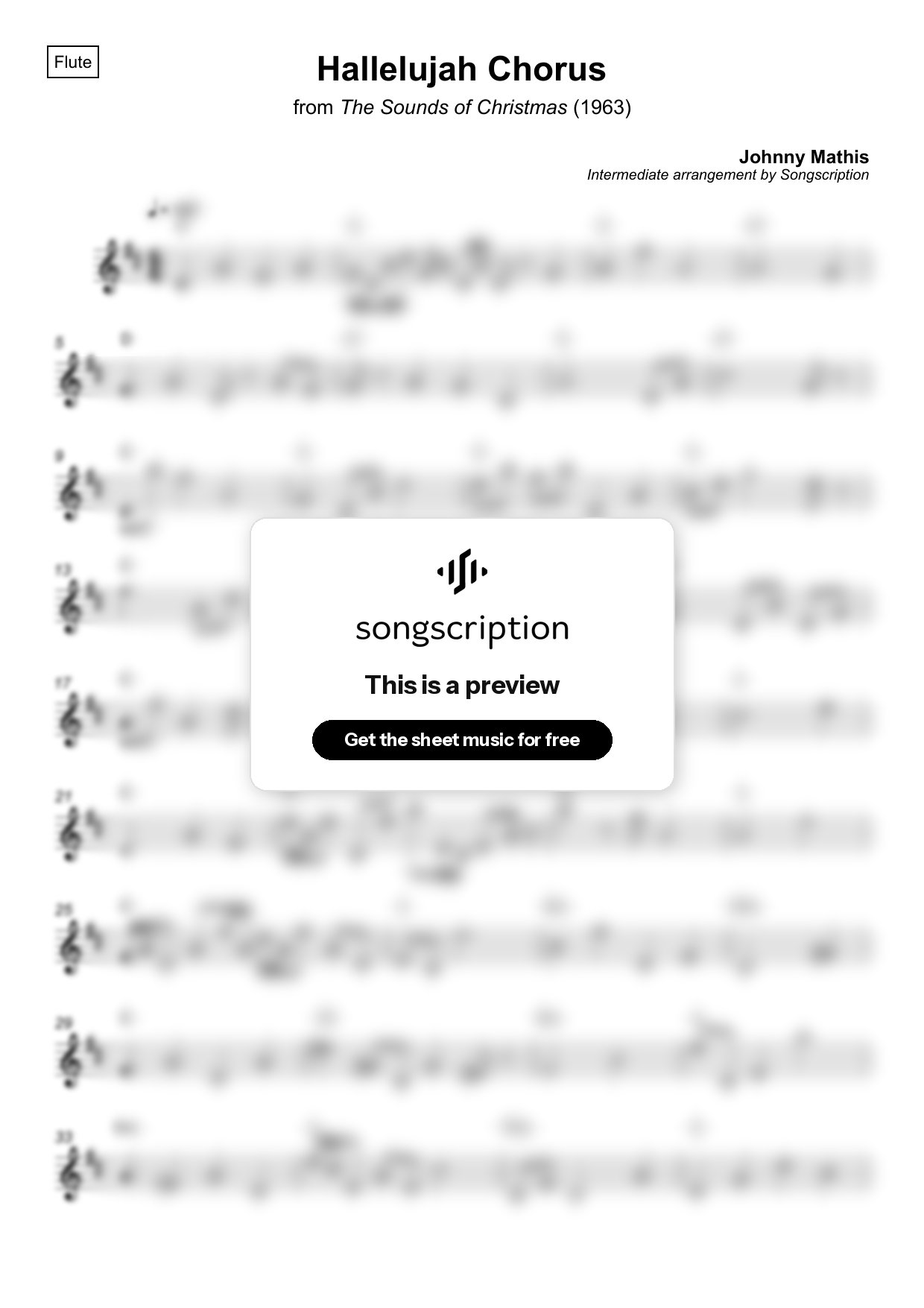 Intermediate Flute Sheet Music for "Hallelujah Chorus" by Johnny Mathis