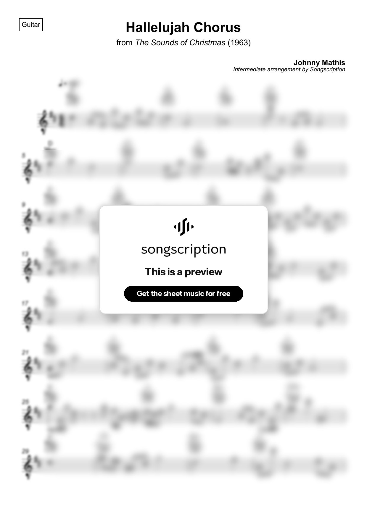 Intermediate Acoustic Guitar Sheet Music for "Hallelujah Chorus" by Johnny Mathis